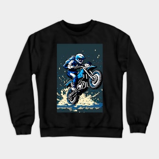 Dirt bike wheelie - pixel art style blue and tan Crewneck Sweatshirt